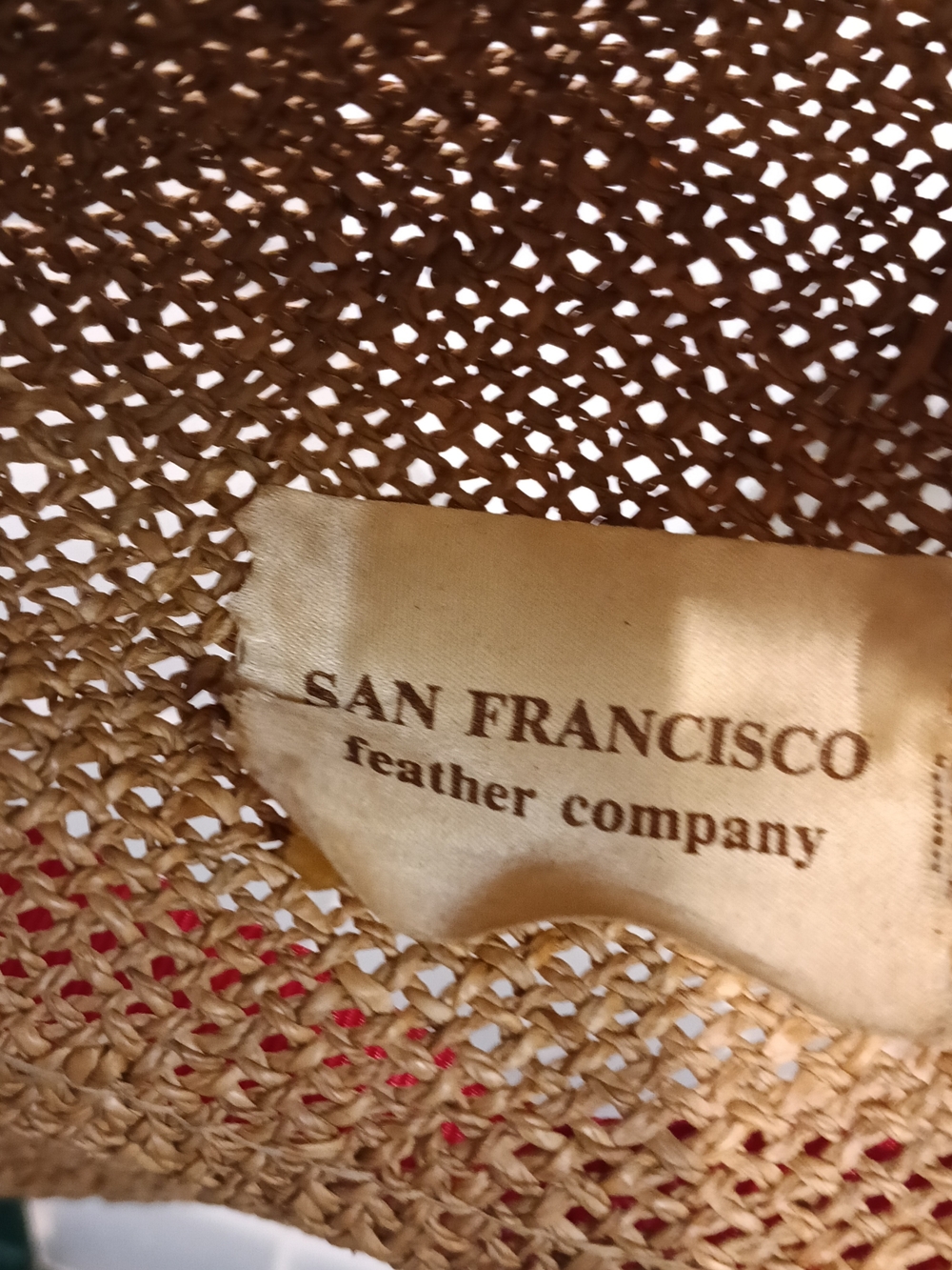 San Francisco Feather Co Straw Sun Hat Red Band Floral Accent Summer Hat Vintage - Picture 6 of 6